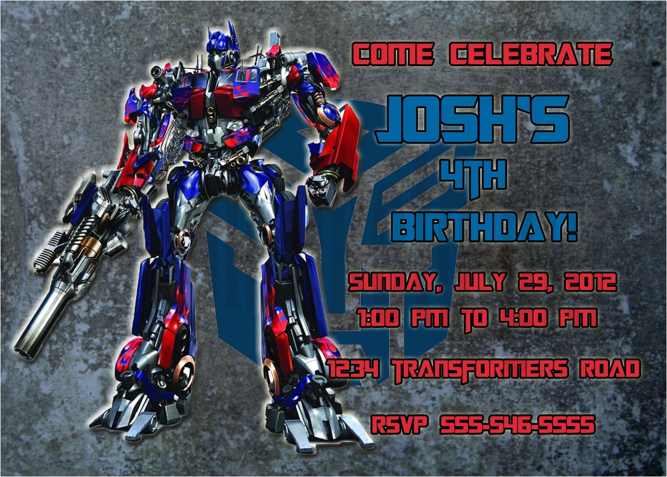 Personalized Transformer Birthday Invitations Personalized Transformers Optimus Prime Birthday