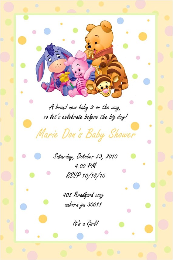 Personalized Winnie the Pooh Baby Shower Invitations Custom Baby Shower Invitation Winnie the Pooh
