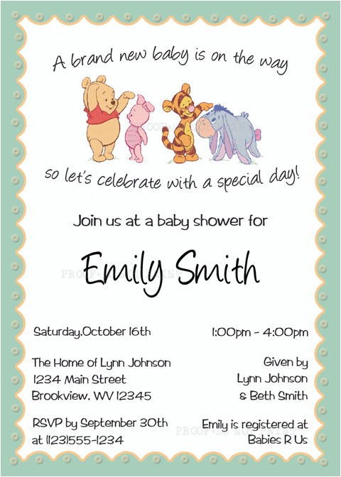Personalized Winnie the Pooh Baby Shower Invitations Personalized Winnie the Pooh Baby Shower Invitations