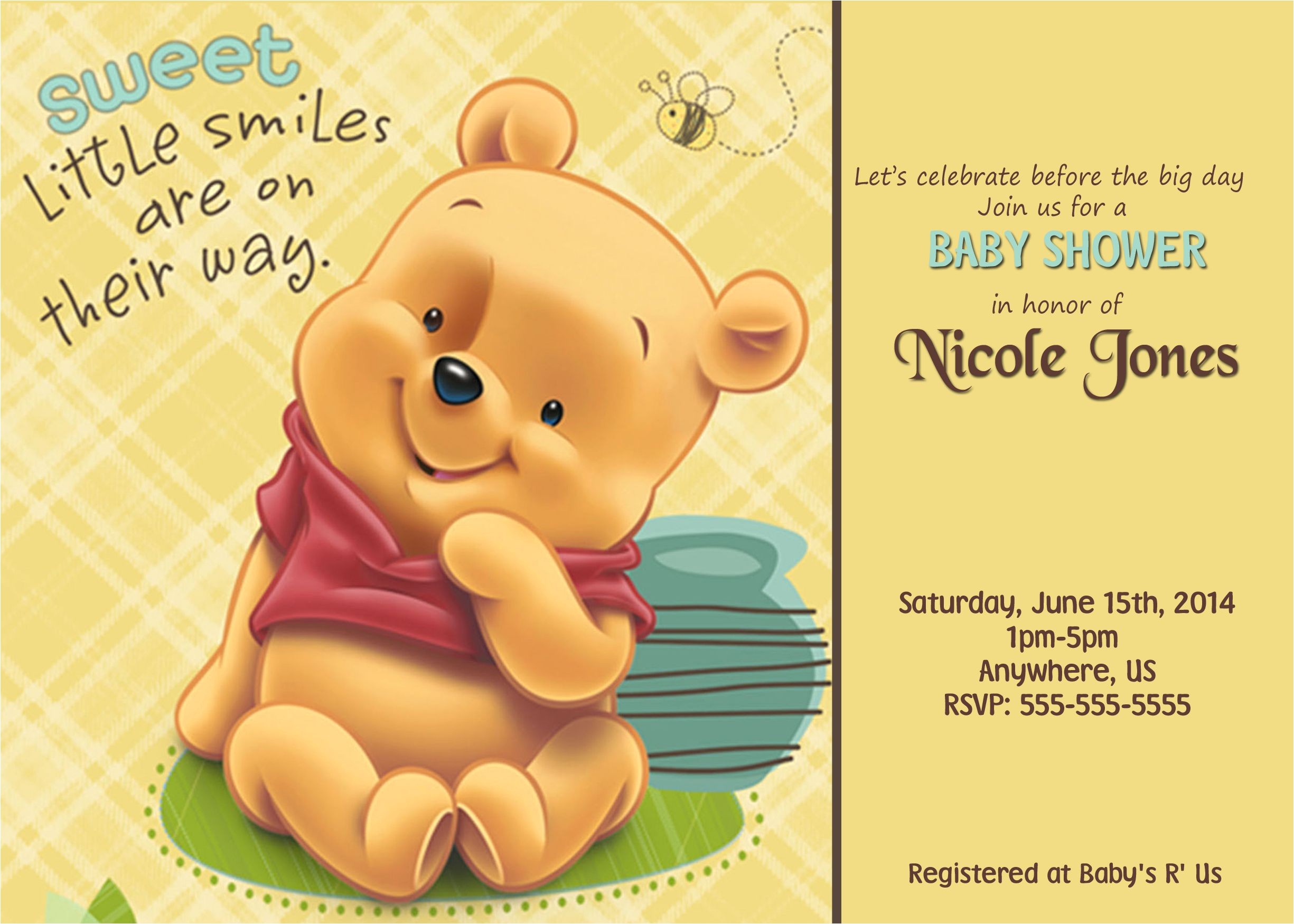 Personalized Winnie the Pooh Baby Shower Invitations Winnie the Pooh Baby Shower Custom Invitations $8 99