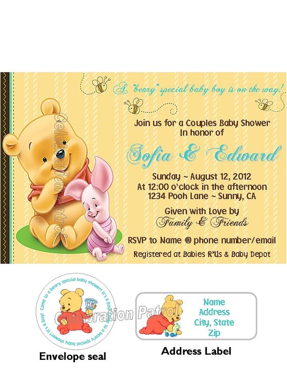 Personalized Winnie the Pooh Baby Shower Invitations Winnie the Pooh theme Custom Baby Shower by