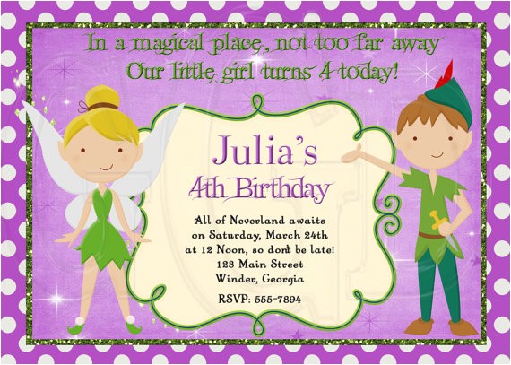 Peter Pan Birthday Invitation Wording Peter Pan and Tinkerbell Inspired Birthday Invitation Digital