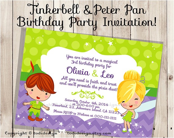 Peter Pan Birthday Invitation Wording Tinkerbell Peter Pan Birthday Party Invitation Design