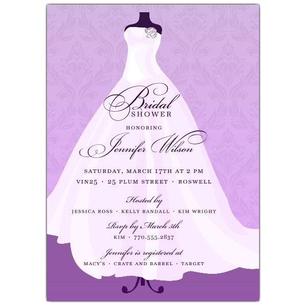 Pictures Of Bridal Shower Invitations Flowing Lilac Gown Bridal Shower Invitations