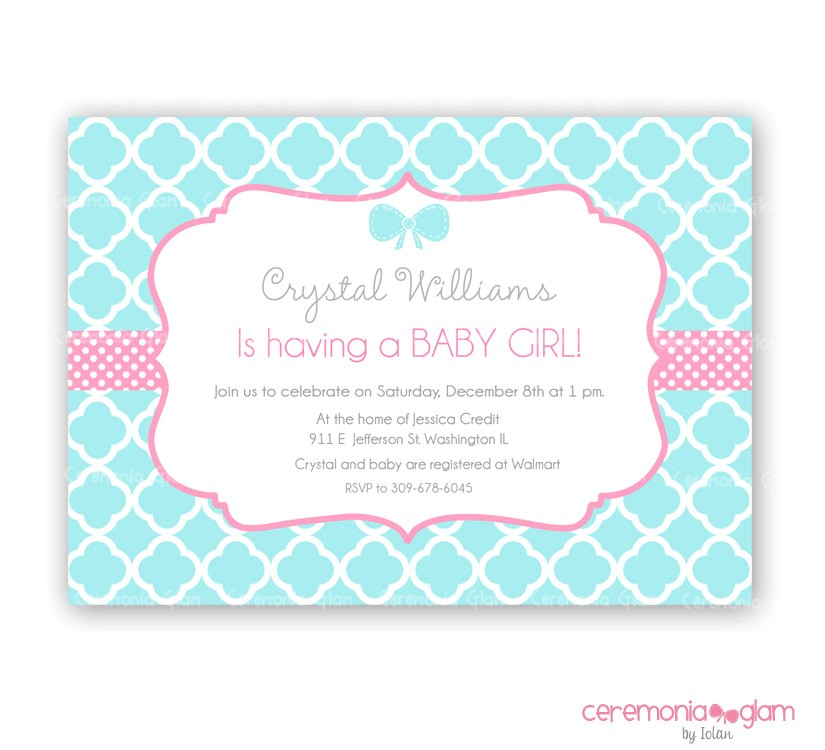 Pink and Aqua Baby Shower Invitations Baby Shower Girl Turquoise and Pink Quatrefoil by