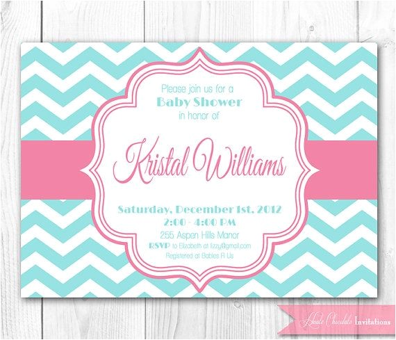 Pink and Aqua Baby Shower Invitations Baby Shower Invitation Pink & Aqua Chevron Diy