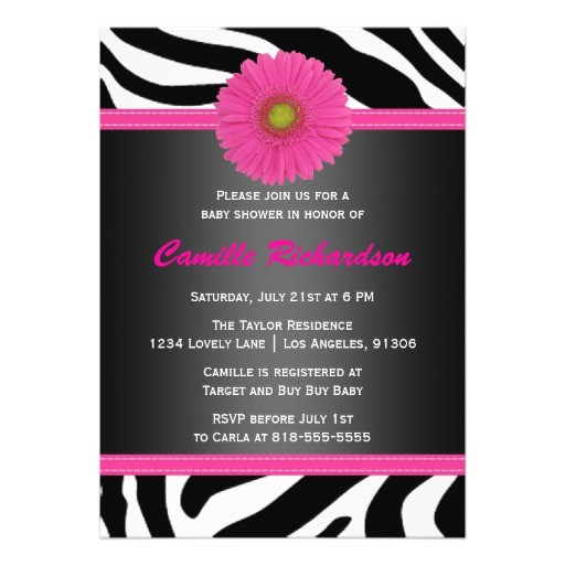 Pink and Black Zebra Baby Shower Invitations Black and Pink Zebra Girl Baby Shower Invitation