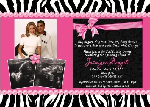 Pink and Black Zebra Baby Shower Invitations Black White Zebra Print Hot Pink Multi Baby Shower