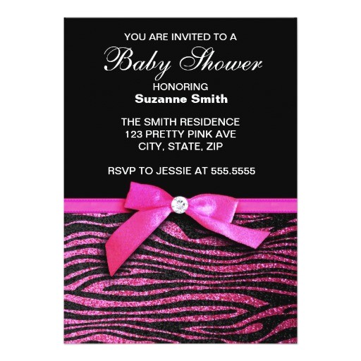 Pink and Black Zebra Baby Shower Invitations Hot Pink Zebra Print Girl Baby Shower Invitations