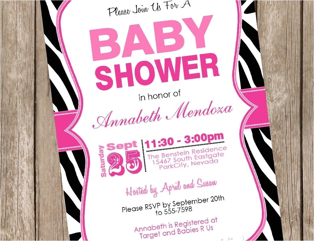 Pink and Black Zebra Baby Shower Invitations Pink and Black Zebra Baby Shower Invitations Cobypic