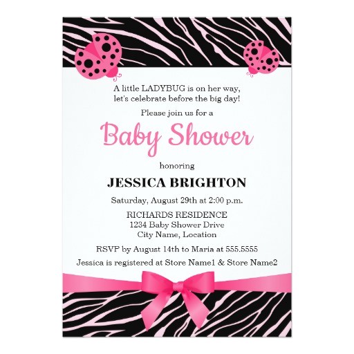 Pink and Black Zebra Baby Shower Invitations Pink Ladybug Zebra Stripes Baby Shower Invitations