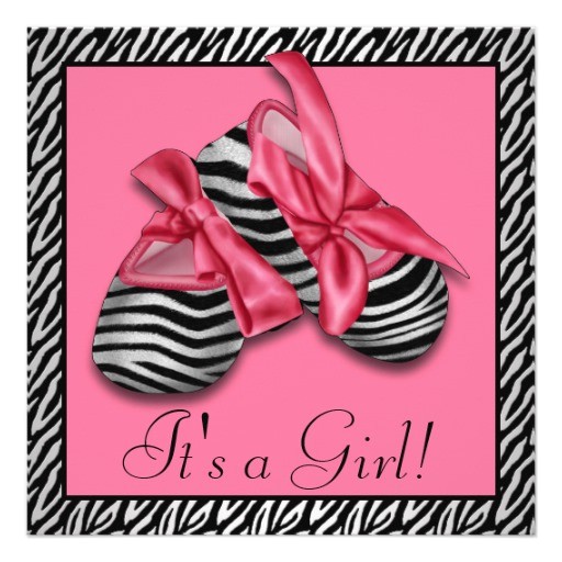 Pink and Black Zebra Baby Shower Invitations Pink Zebra Baby Shower 5 25" Square Invitation Card