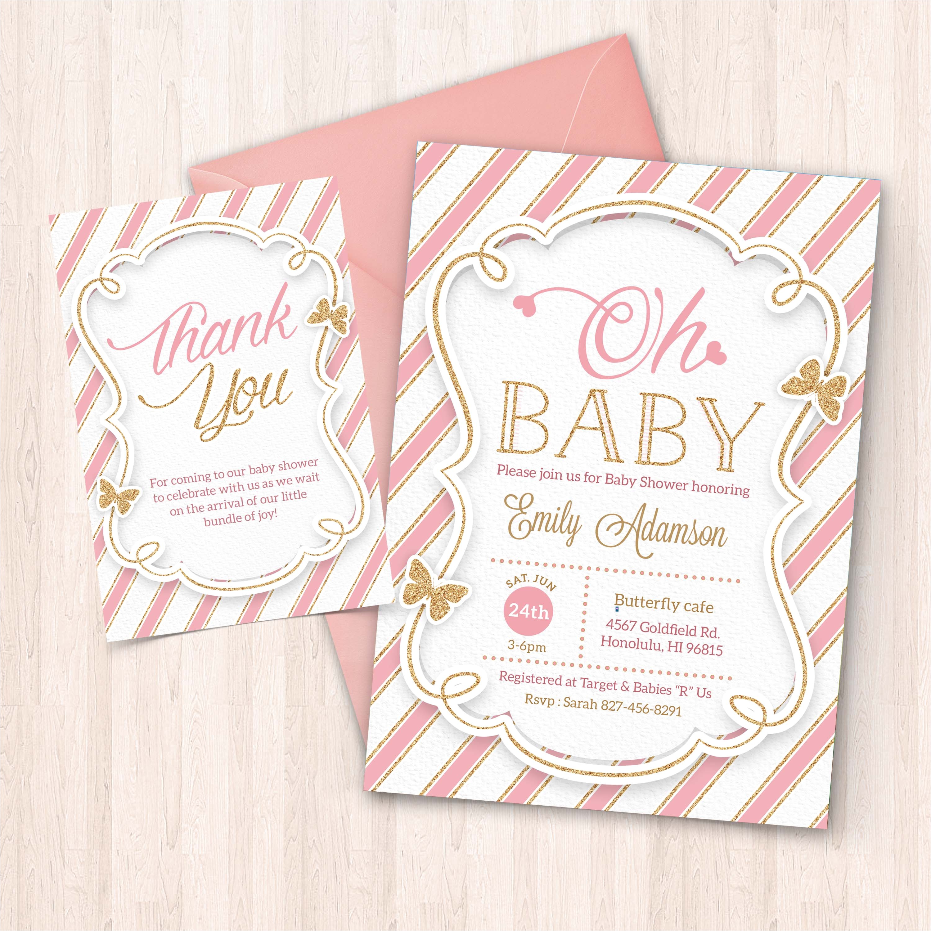Pink and Gold Baby Shower Invitations Free Pink and Gold Baby Shower Invitation Free Thank You Card