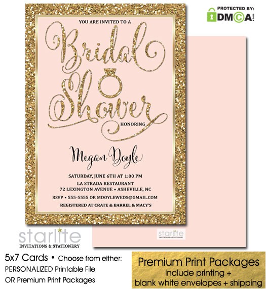 Pink and Gold Bridal Shower Invitations Etsy Bridal Shower Invitation Blush Pink Gold Glitter Printable