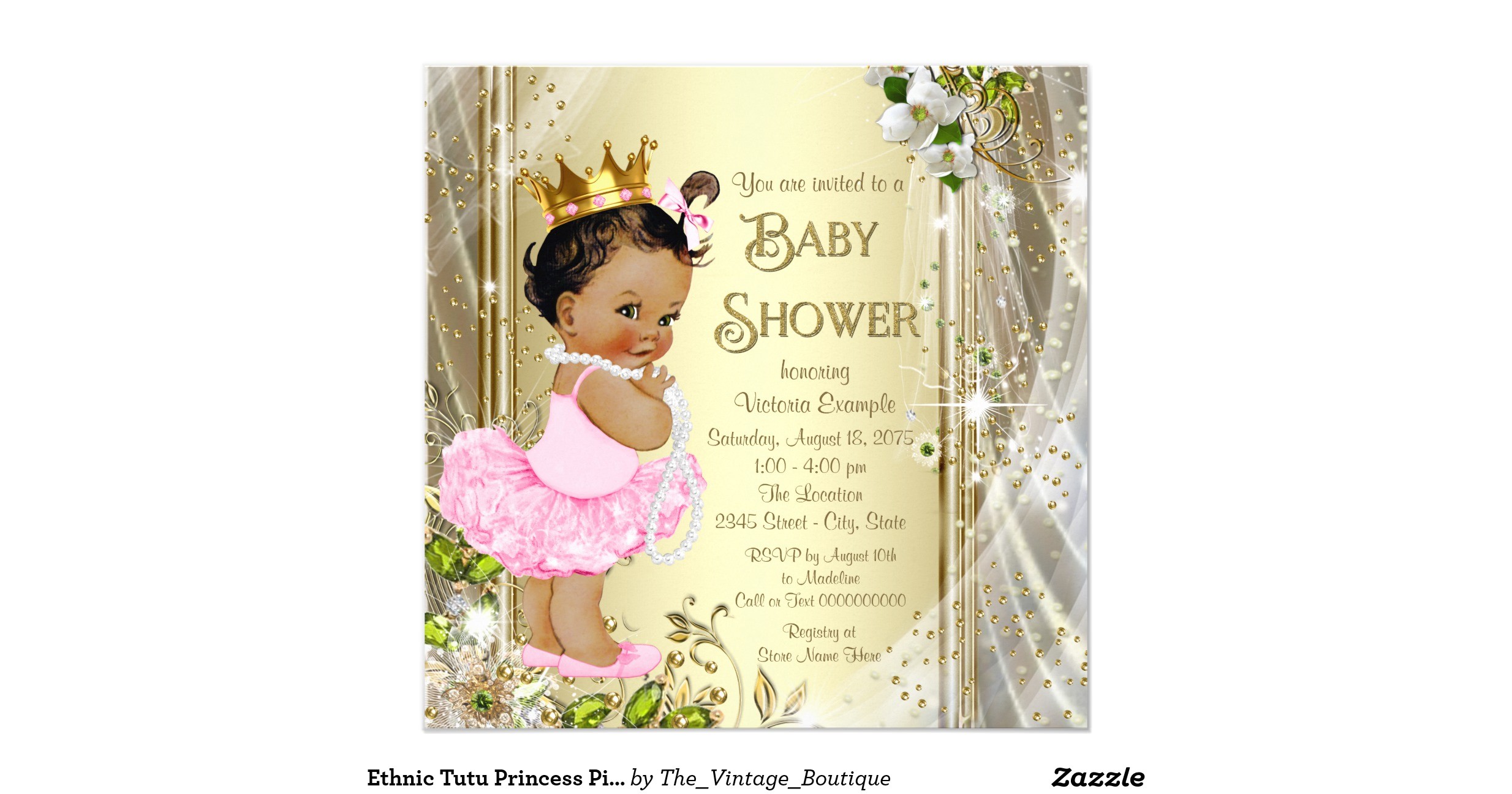 Pink and Gold Princess Baby Shower Invitations Ethnic Tutu Princess Pink Gold Baby Shower Invitation
