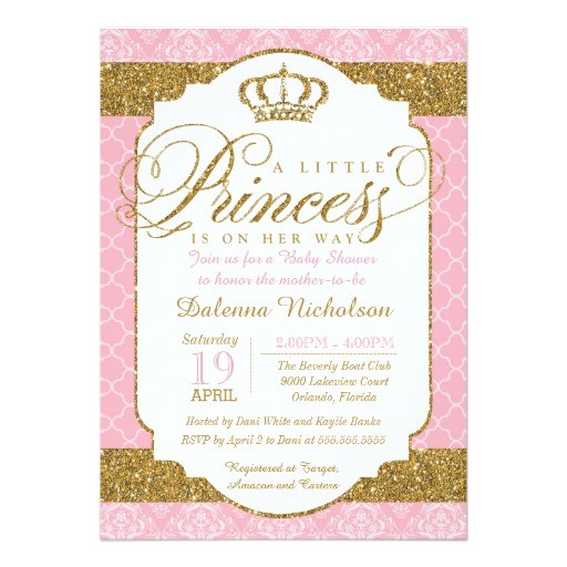 Pink and Gold Princess Baby Shower Invitations Little Princess Royal Pink and Gold Baby Shower 5x7 Paper