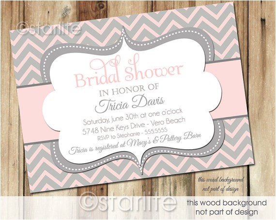 Pink and Gray Bridal Shower Invitations Pink Gray Bridal Shower Invitation Chevron