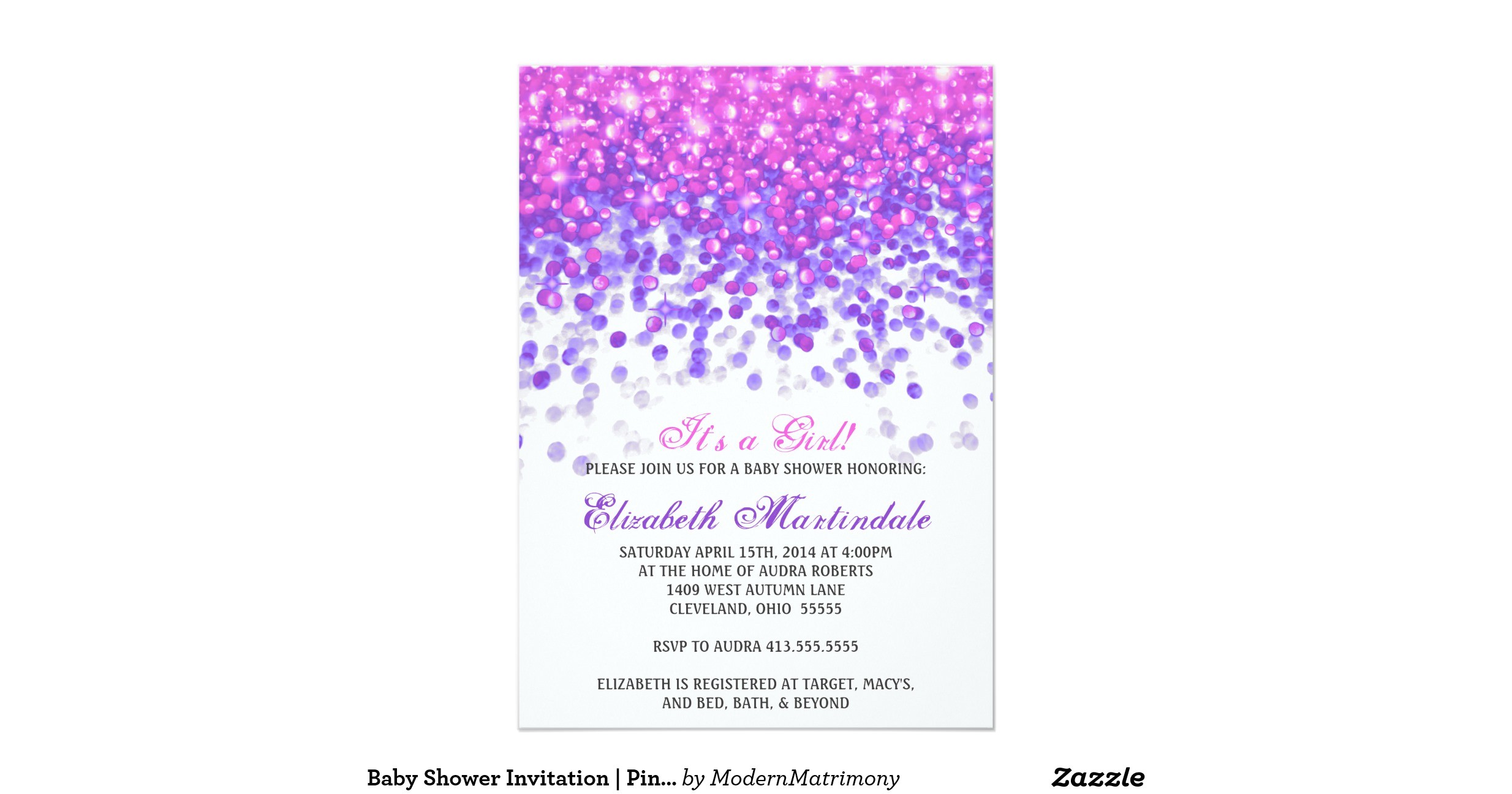 Pink and Lavender Baby Shower Invitations Baby Shower Invitation Pink and Purple Glitter
