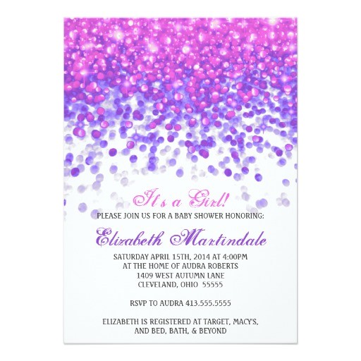 Pink and Lavender Baby Shower Invitations Baby Shower Invitation Pink and Purple Glitter