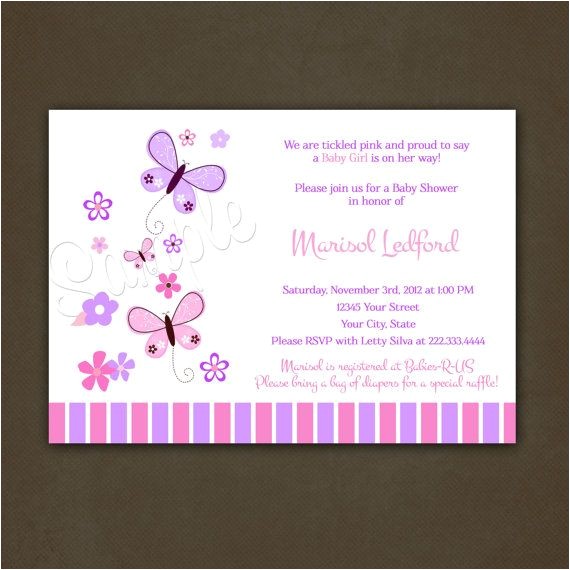 Pink and Lavender Baby Shower Invitations butterflies Baby Shower Invitations Printable File for