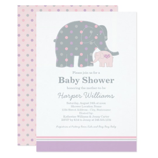 Pink and Lavender Baby Shower Invitations Elephant Baby Shower Invitation Purple Pink Gray