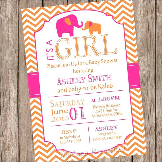 Pink and orange Baby Shower Invitations Hot Pink and orange Elephant Baby Shower Invitation Hot