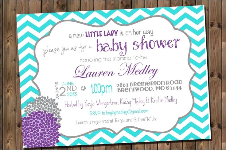 Pink and Turquoise Baby Shower Invitations Baby Girl Shower Invitation Chevron Invitation Turquoise