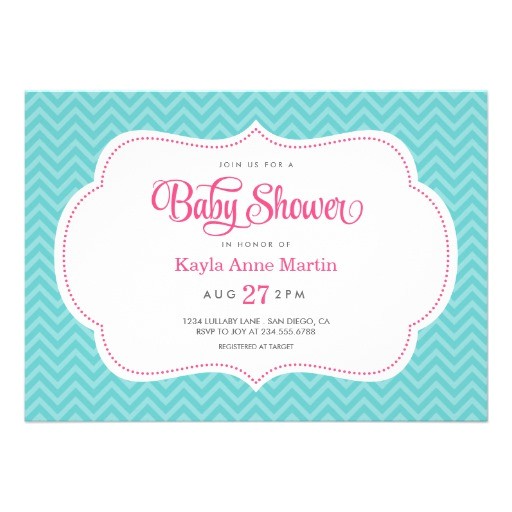 Pink and Turquoise Baby Shower Invitations Turquoise and Pink Sweet Chevron Baby Shower 5×7 Paper