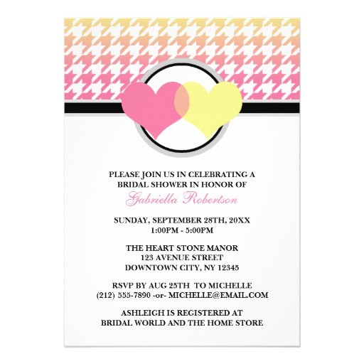 Pink and Yellow Bridal Shower Invitations Ombre Hearts Yellow Pink Houndstooth Bridal Shower 5×7 Pink and Yellow Bridal Shower Invitations Ombre Hearts Yellow Pink Houndstooth Bridal Shower 5×7