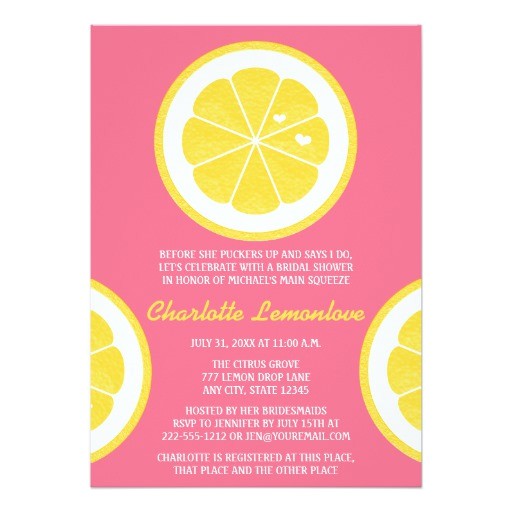 Pink and Yellow Bridal Shower Invitations Pink and Yellow Lemon themed Bridal Shower 5×7 Paper Pink and Yellow Bridal Shower Invitations Pink and Yellow Lemon themed Bridal Shower 5×7 Paper