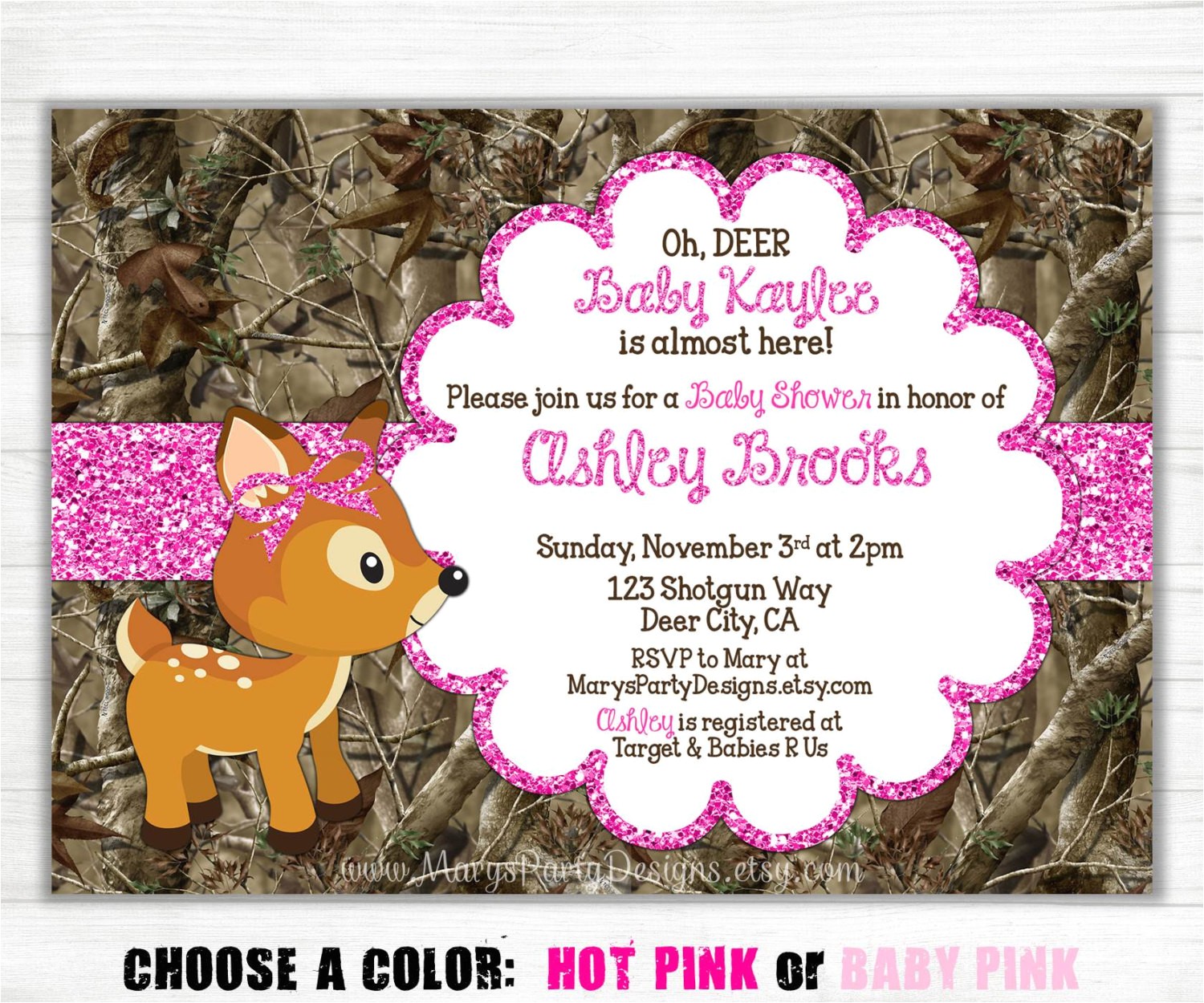 Pink Camo Baby Shower Invites Pink Camo Baby Shower Invitation Girl Glitter Oh Deer Doe