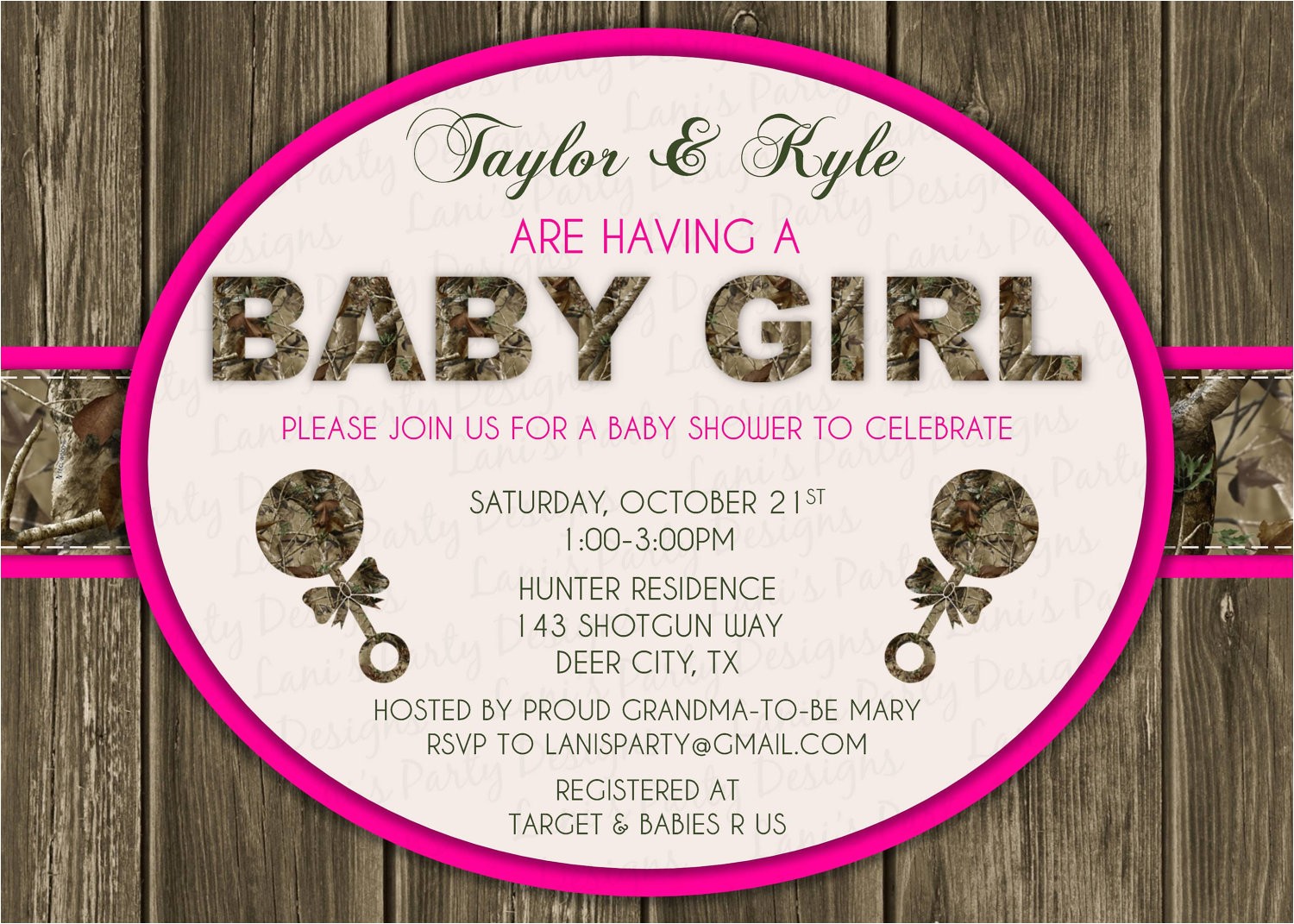 Pink Camo Baby Shower Invites Pink Wood & Hunting Camo Baby Shower Invitation Digital