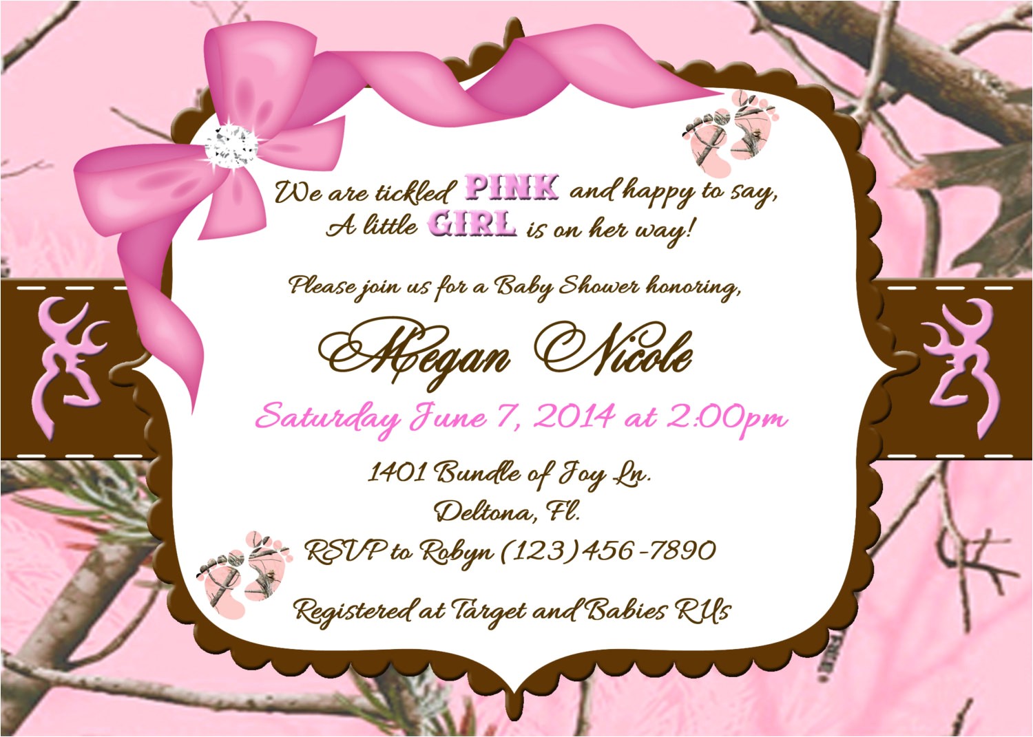 Pink Camo Baby Shower Invites Tickled Pink Camo Baby Shower Invitation Printable