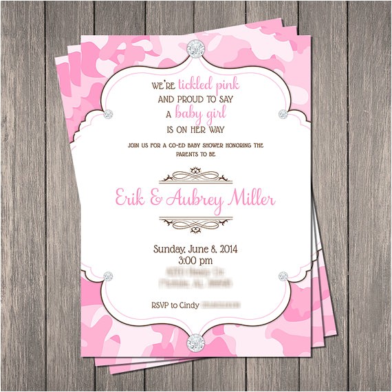 Pink Camouflage Baby Shower Invitations Pink Camo Bling Baby Shower Invitation Printable 5 X