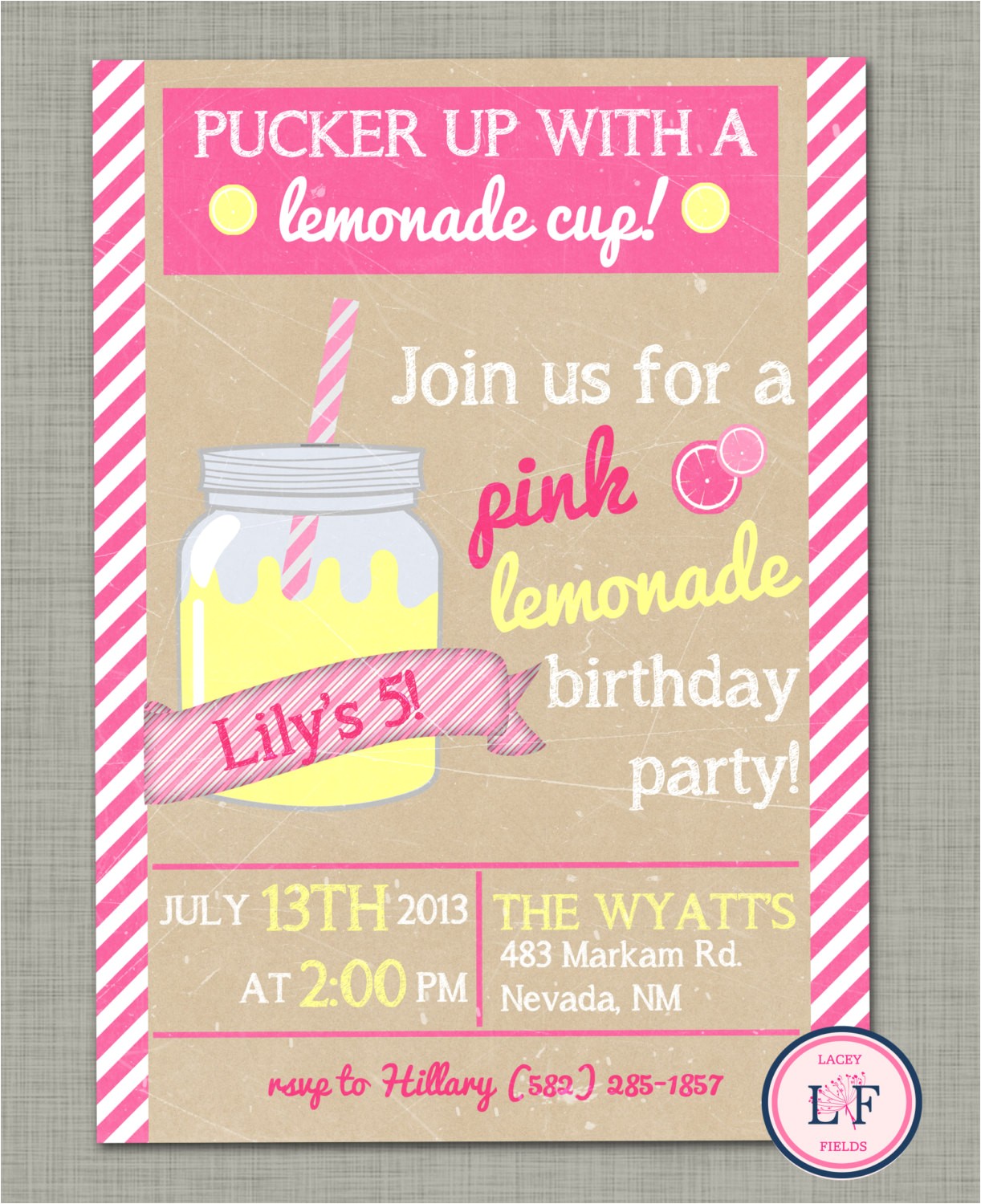 Pink Lemonade Birthday Party Invitations Pink Lemonade Birthday Invite Summer Birthday Party by
