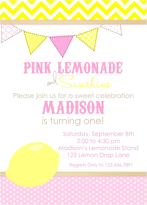 Pink Lemonade Birthday Party Invitations Pink Lemonade Printable Birthday Invitation Pink by