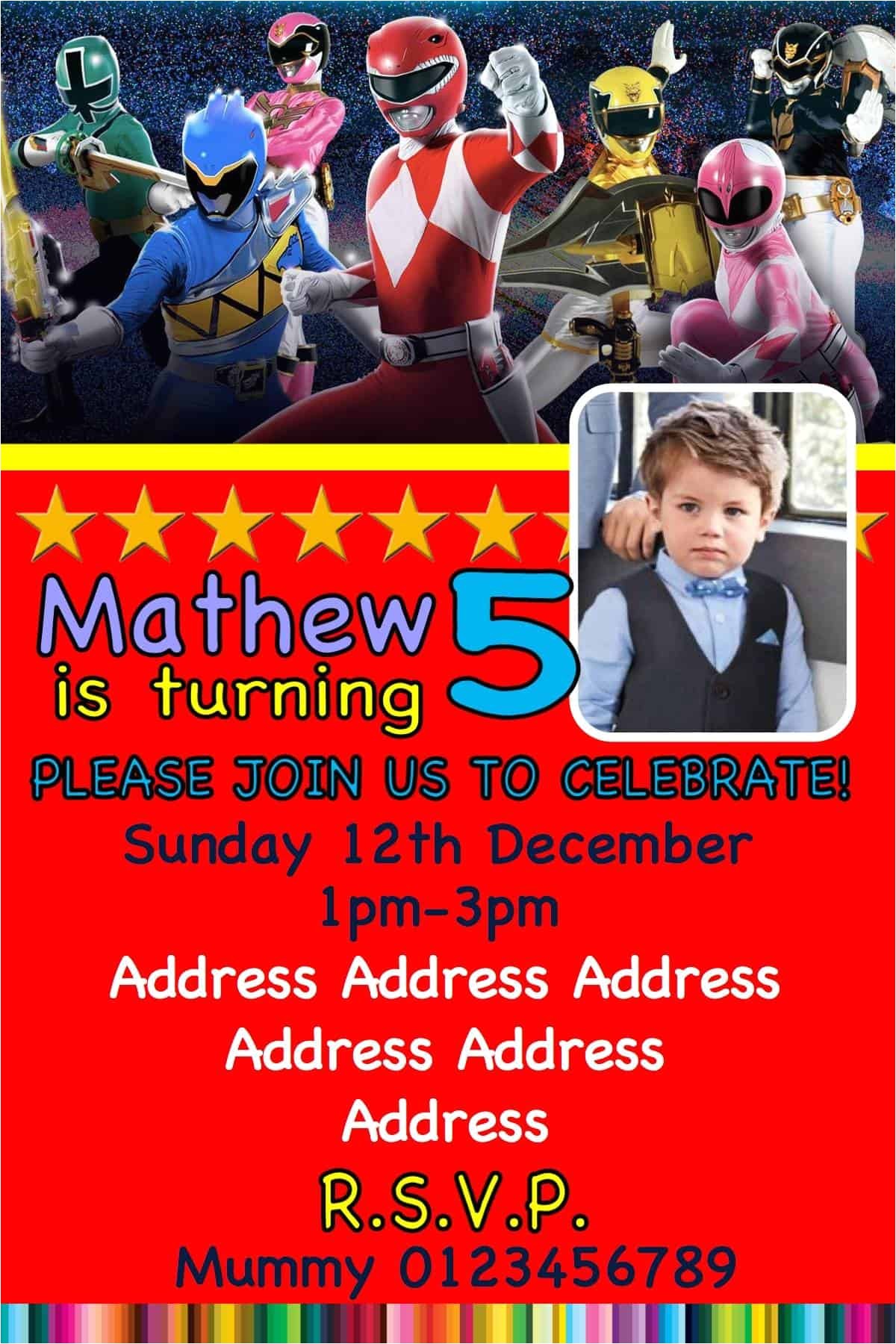 Pink Power Ranger Birthday Invitations 10 Personalised Power Rangers Invitations Personalised