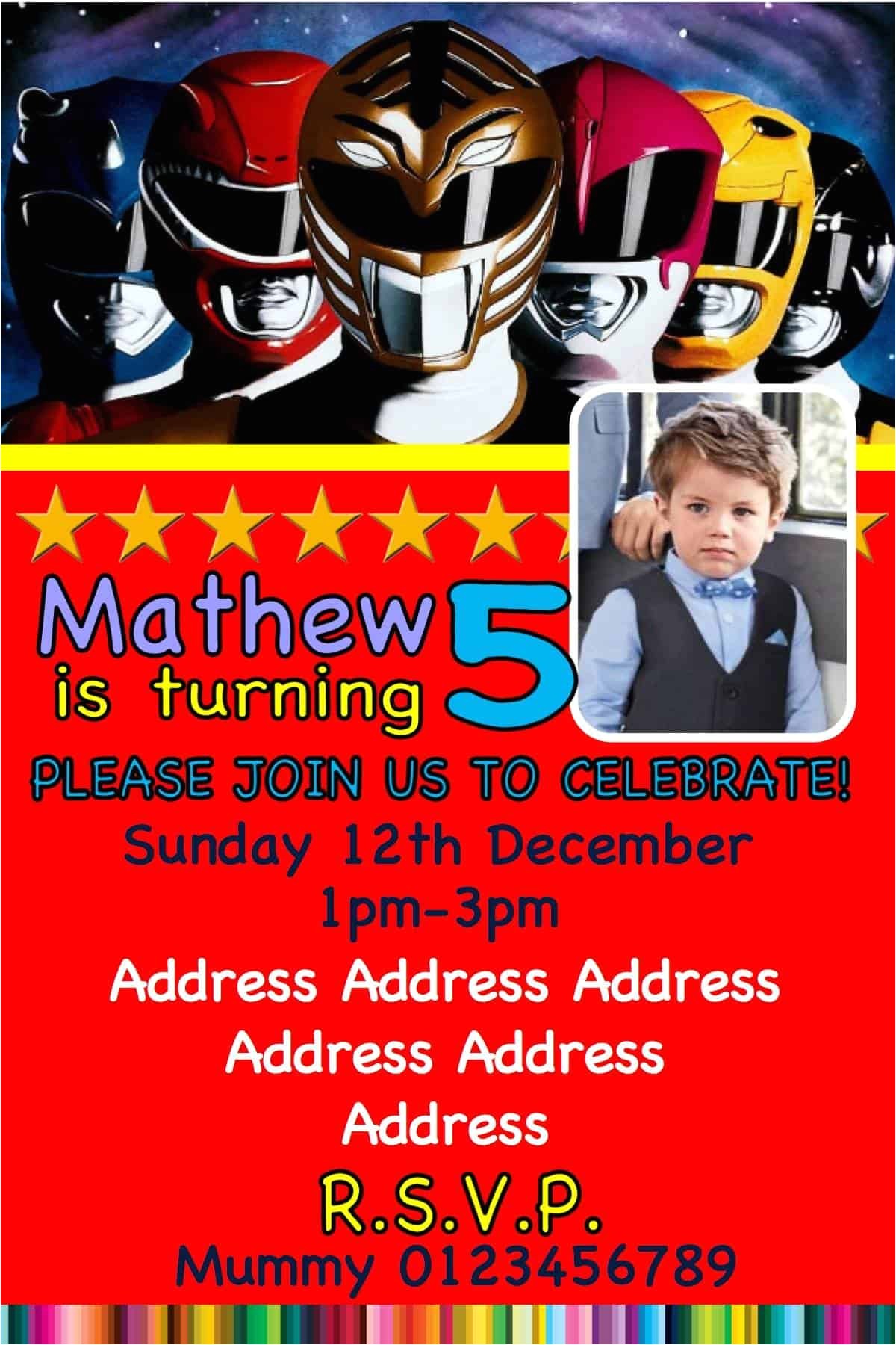 Pink Power Ranger Birthday Invitations 10 Personalised Power Rangers Invitations Personalised