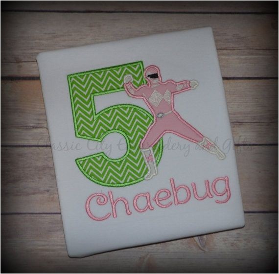 Pink Power Ranger Birthday Invitations Pink Power Ranger Applique Birthday Shirt by