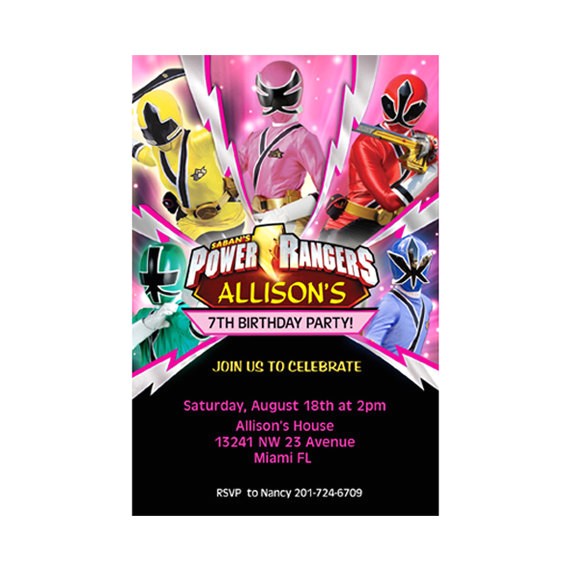 Pink Power Ranger Birthday Invitations Power Rangers Pink Birthday Party Custom by tonypartyfavor