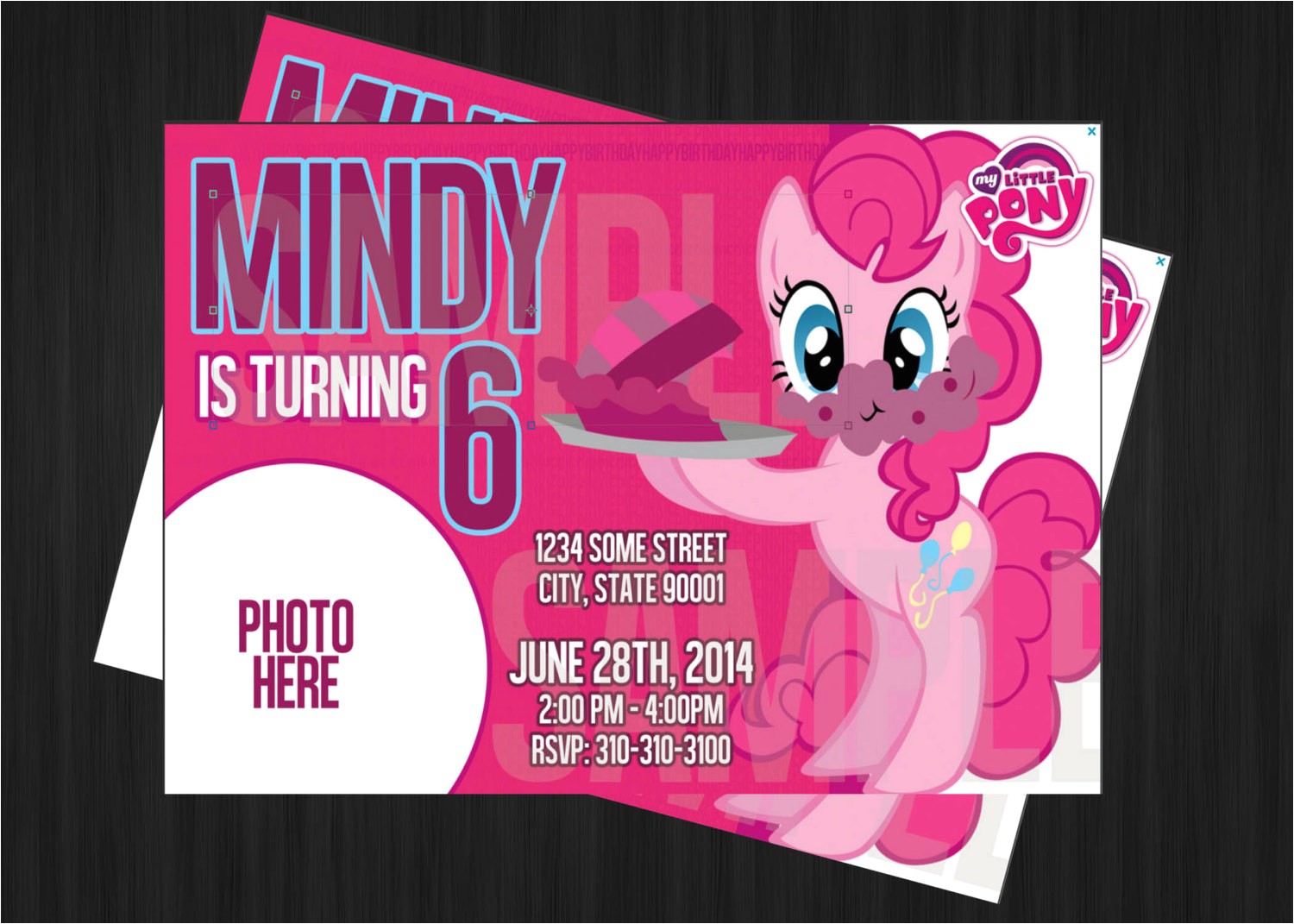 Pinkie Pie Birthday Invitations My Little Pony Pinkie Pie Birthday Invitation by