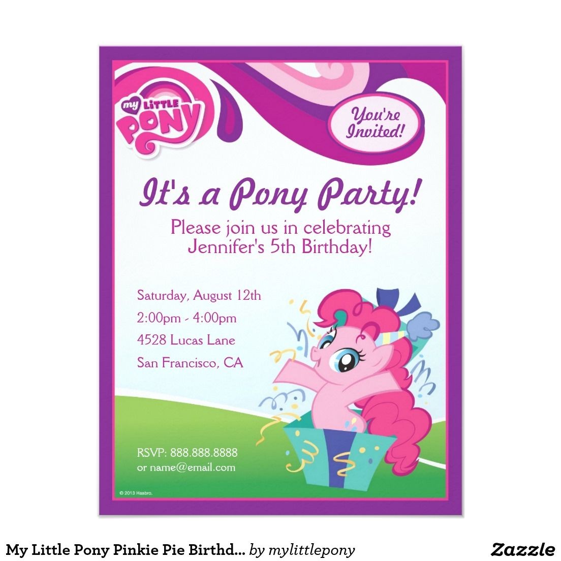 Pinkie Pie Birthday Invitations My Little Pony Pinkie Pie Birthday Party Card