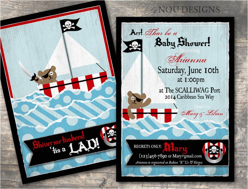 Pirate themed Baby Shower Invitations Pirate themed Baby Shower Invitation Card Printable File