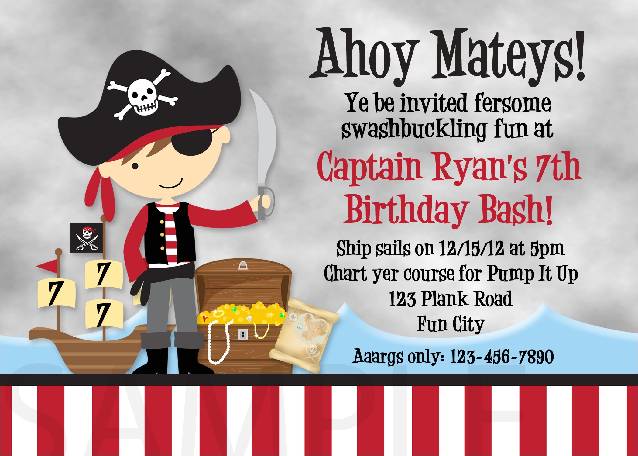 Pirate themed Birthday Party Invitations Pirate Birthday Party Invitation Wording
