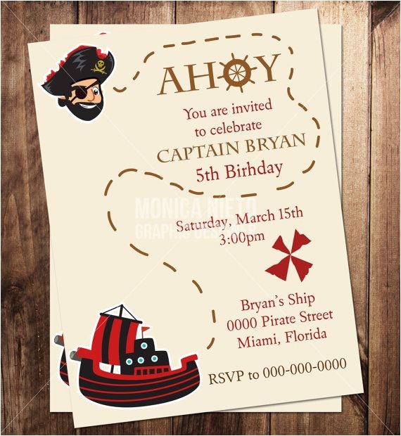 Pirate themed Birthday Party Invitations Printable Pirate Birthday Party Invitation Boys Birthday
