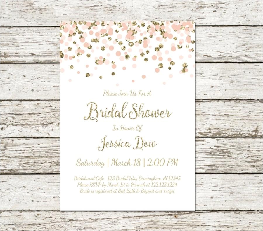 Plain Bridal Shower Invitations Blush Pink and Gold Bridal Shower Invitation Printable