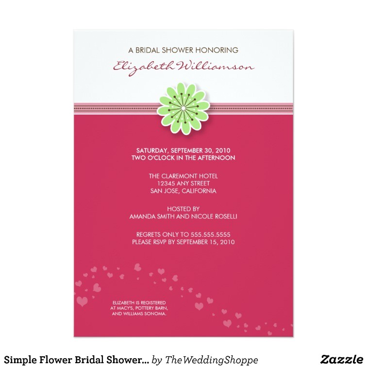 Plain Bridal Shower Invitations Simple Flower Bridal Shower Invitation Fuschia