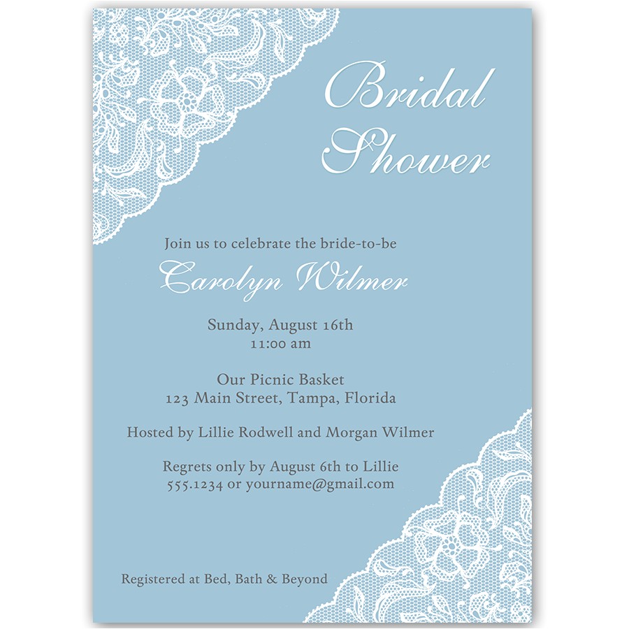 Plain Bridal Shower Invitations Simple Lace Dusty Blue Bridal Shower Invitation – the