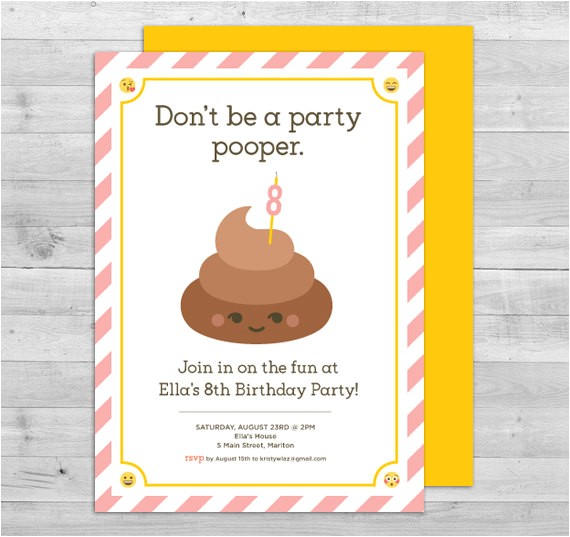 Poop Emoji Birthday Invitations Party Pooper Tween Invitations and Thank You by Wlazdesignshop