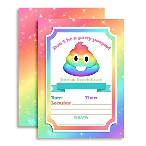 Poop Emoji Birthday Invitations Rainbow Poop Emoji themed Birthday Party Celebration Fill